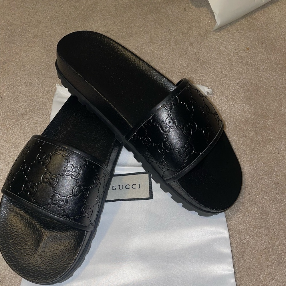 Gucci Style Black Mens GG Guccissima Slides